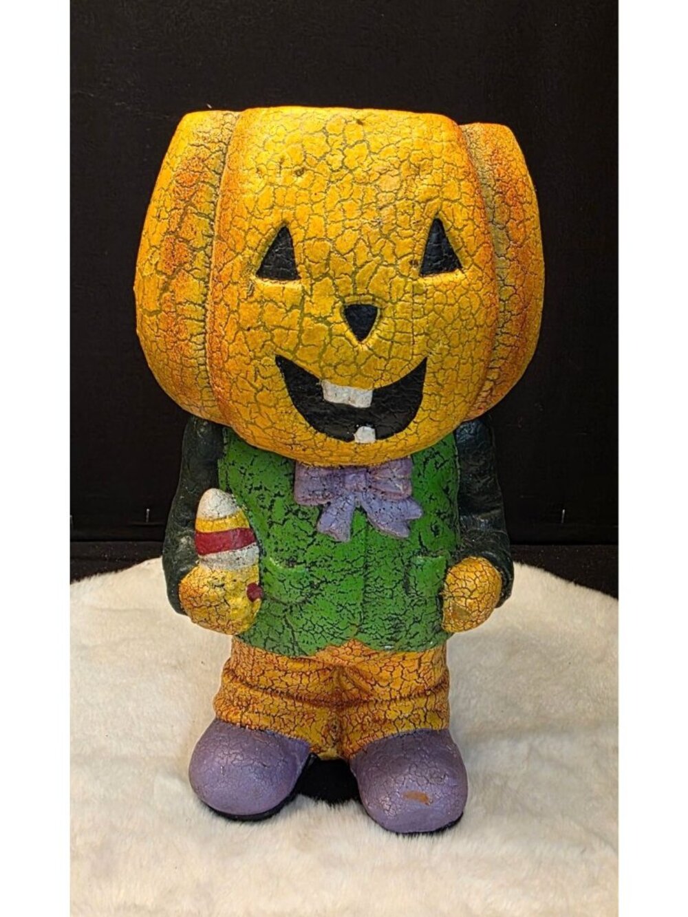 Vintage Style Distressed Standing Pumpkin Head Guy Candy Bowl Halloween Decor